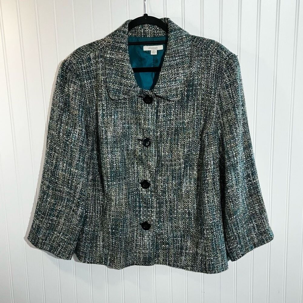 Dressbarn Vintage Tweed Blazer Jacket Women’s 3X-Large Green Multicolor Lined